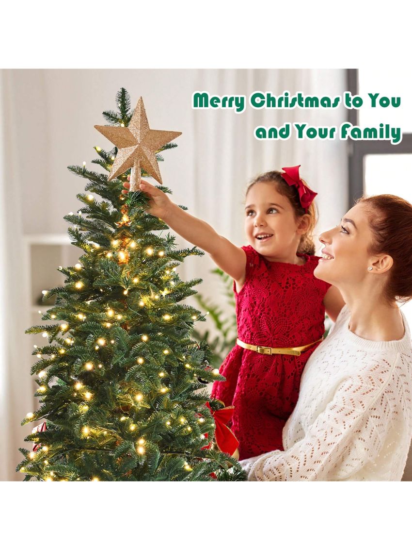 Costway 6ft Pre-Lit Artificial Hinged Pencil Christmas Tree w/250 Lights and Metal Stand