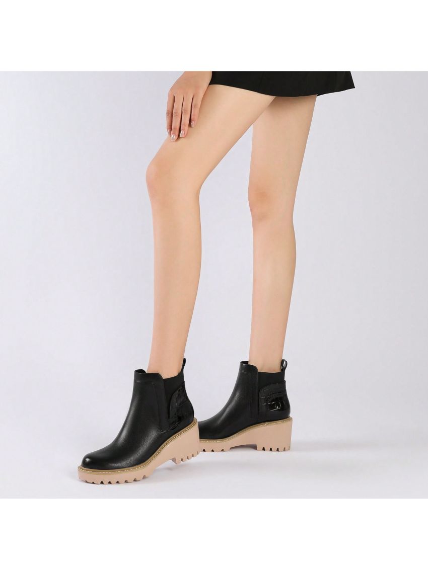 Chelsea Boots for Women Wedges Ankle Boots Platform Lug Sole Boots Slip on Elastic Fall Boots Chunky Block Booties
