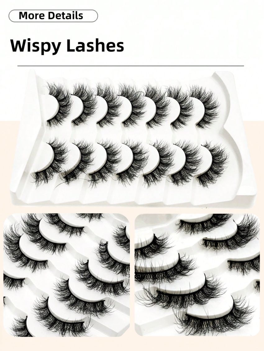 7 Pairs Fluffy Faux Mink False Eyelashes Natural Messy Crisscross Soft Wispy Full Strip Fake Eyelashes
