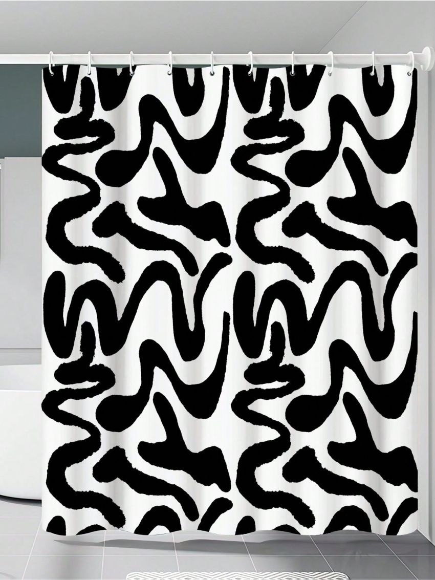 Le freak c est chic Black Twisted Line Pattern Waterproof Shower Curtain