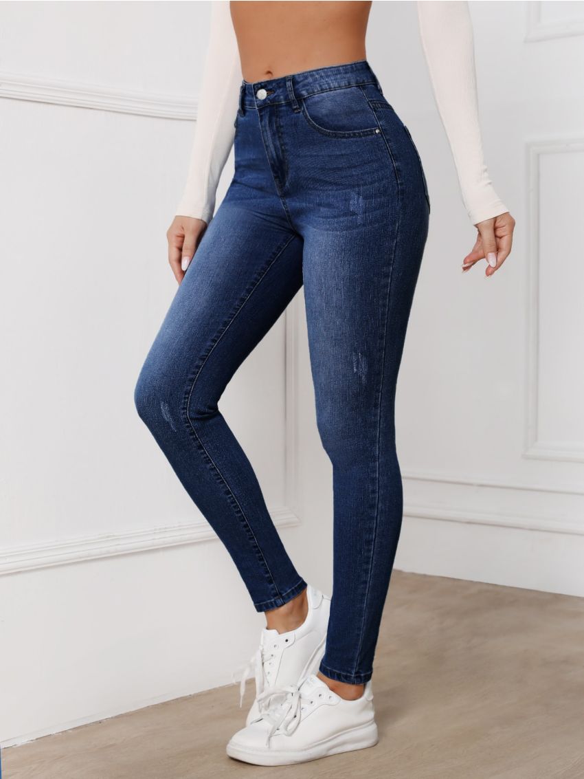 SHEIN Essnce High Waisted Zip Up Skinny Jeans