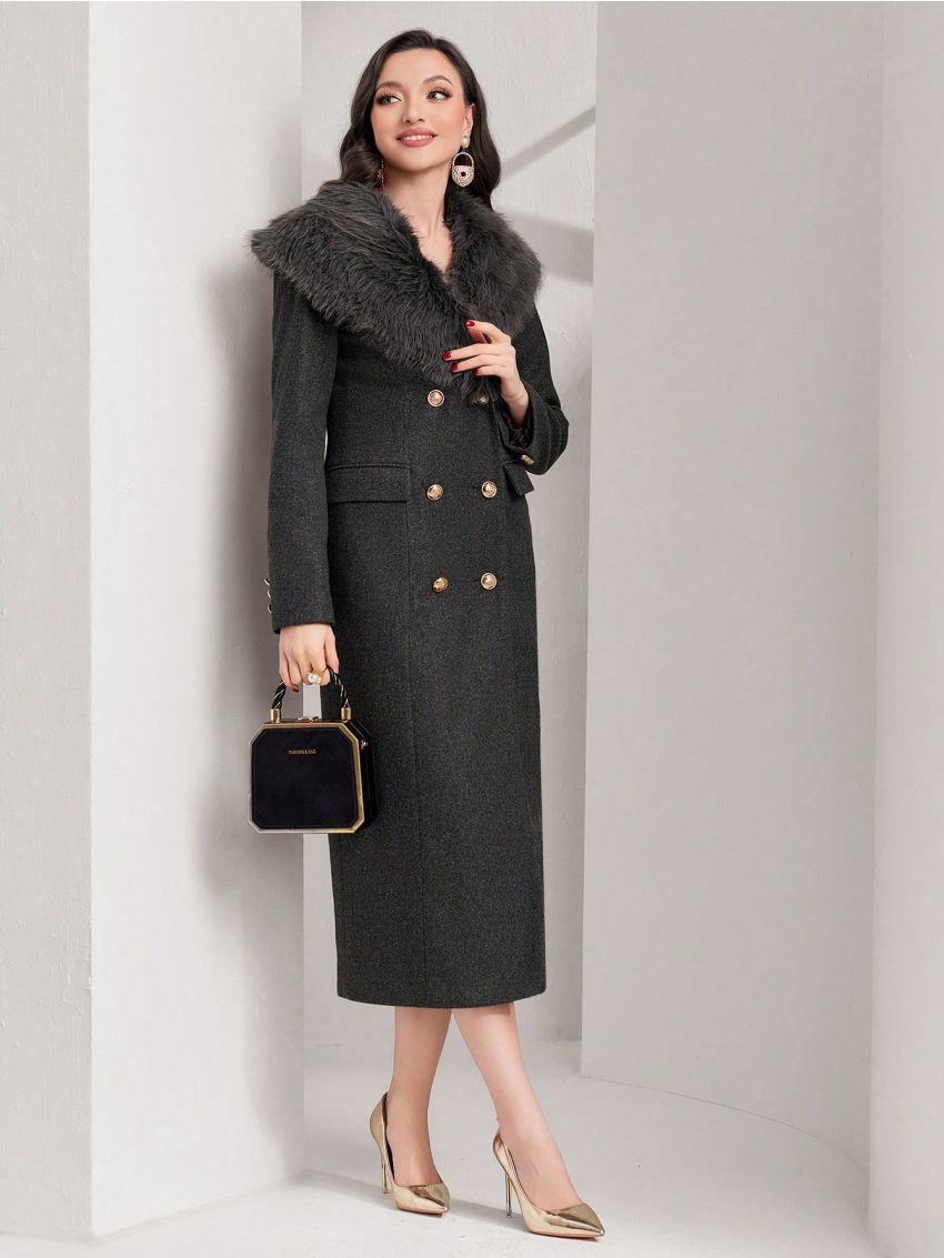 SHEIN Modely Women's Long Woolen Coat With Collar