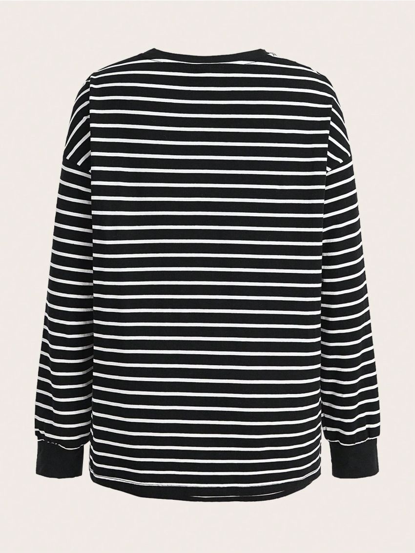 SHEIN Maternity Striped Long Sleeve Round Neck T-Shirt