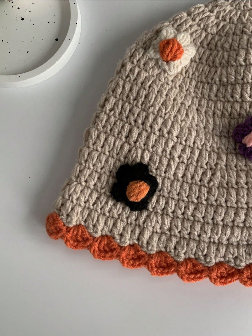 1pc Women's Multicolor Handmade Crocheted Cute Floral Knitted Beanie, Autumn And Winter Warm Ear Protection Head Cap