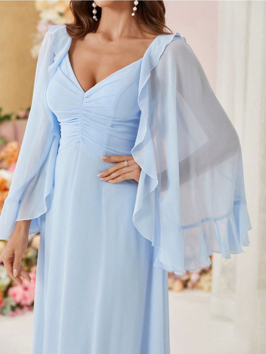 SHEIN Belle Adult Bridesmaid Dress With Layered Ruffled Hem, Pleated Bust And Umbrella Skirt Design