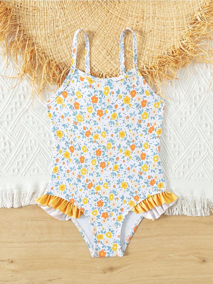 Little Girls' Floral Print Flyaway One Piece Swimsuit