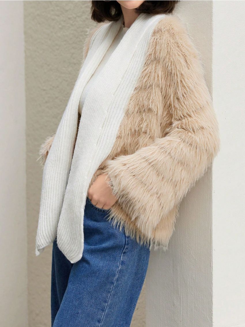 Anewsta Color-Block Plush Cardigan