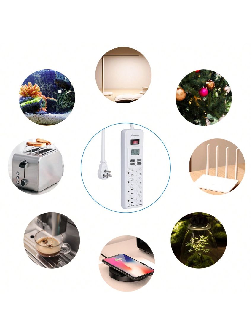 DEWENWILS 8-Outlet Power Strip with Timer (4 Timed/ 4 Always On), Digital Timer Outlet for Reptile Light, Turtle Grow Light Indoor Bearded Dragon Tank Accessory Aquarium, 6ft SJT Cord, 15A UL Listed