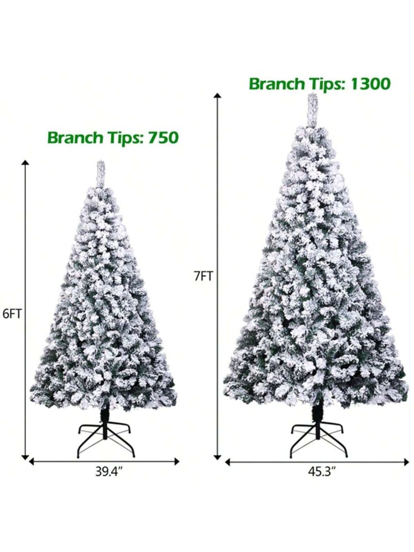 6FT PVC Flocking Christmas Tree 1202 Branches Spread Out Naturally Tree