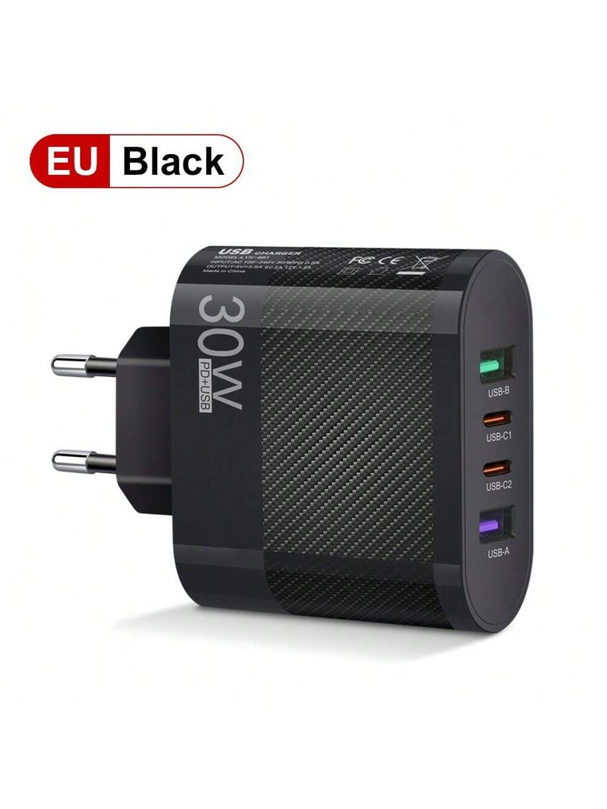 Black 3.5a Phone Charger, Multi-interface 2 Type-c Pd+2usb Charging Head, Portable Charger, Compatible With Xiaomi/huawei Adapter
