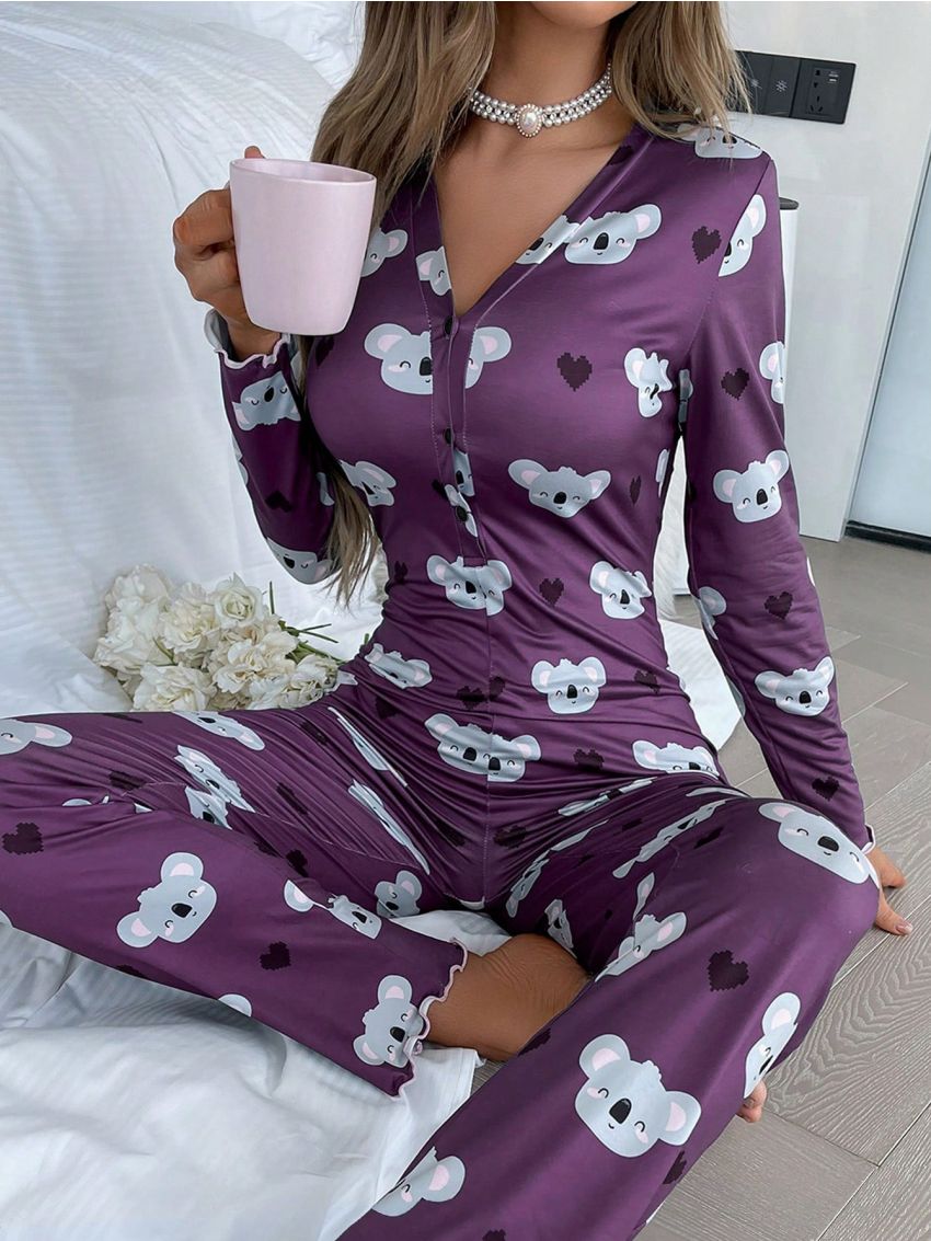Koala Print Jumpsuit Shorts