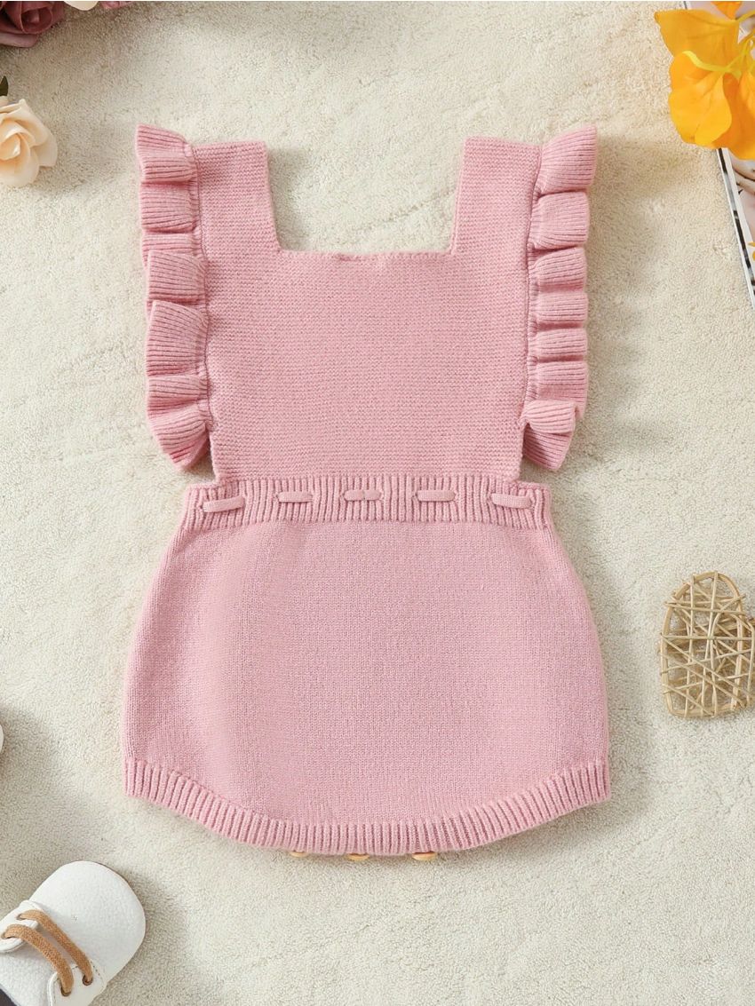 Baby Girls' Solid Color Ruffle Edge Knitted Romper