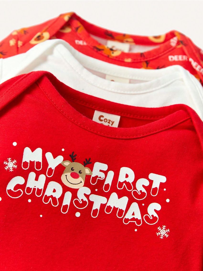 Cozy Cub Baby Boy 3pcs Christmas Print Gift Box Bodysuit
