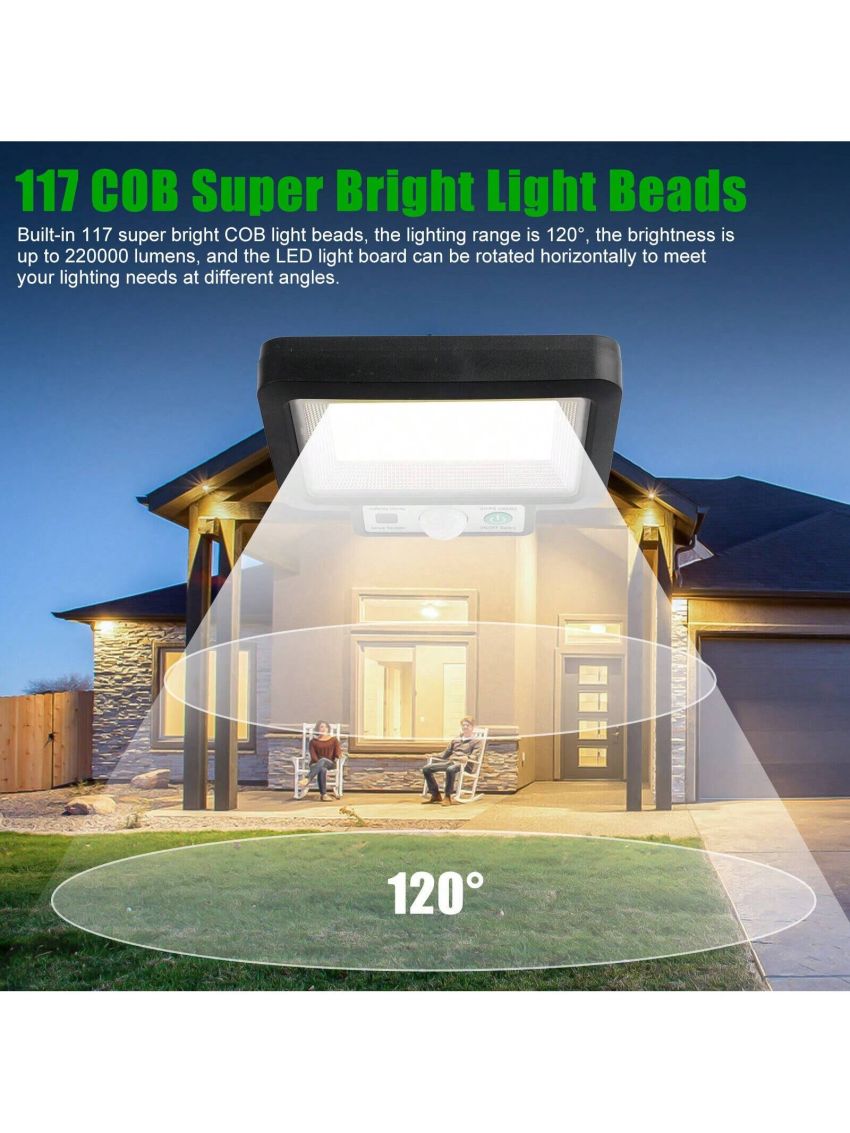 220000 Lumens Solar Street Light 3 Lighting Modes 117cob Wall Lamp for Outdoor Garden Yard Without Remote Control