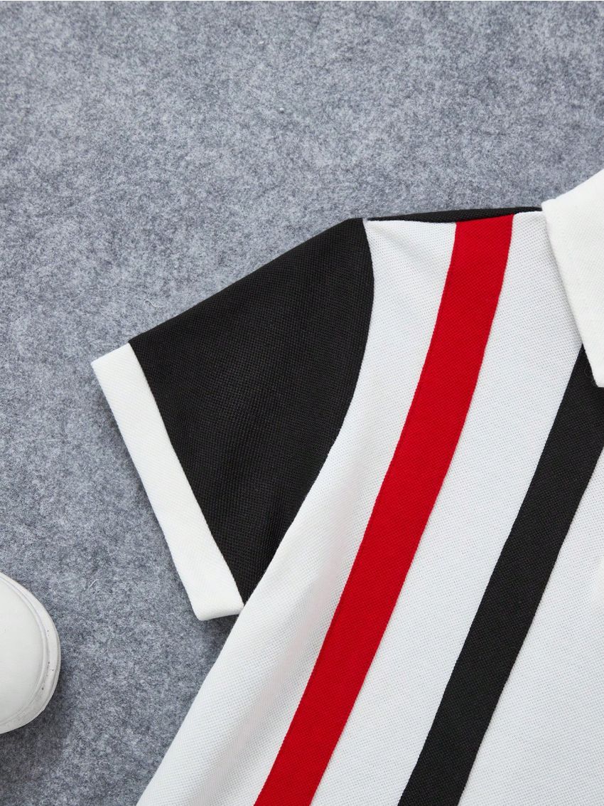 SHEIN Tween Boys' Casual Comfortable Color Block Polo Shirt With Letter Print