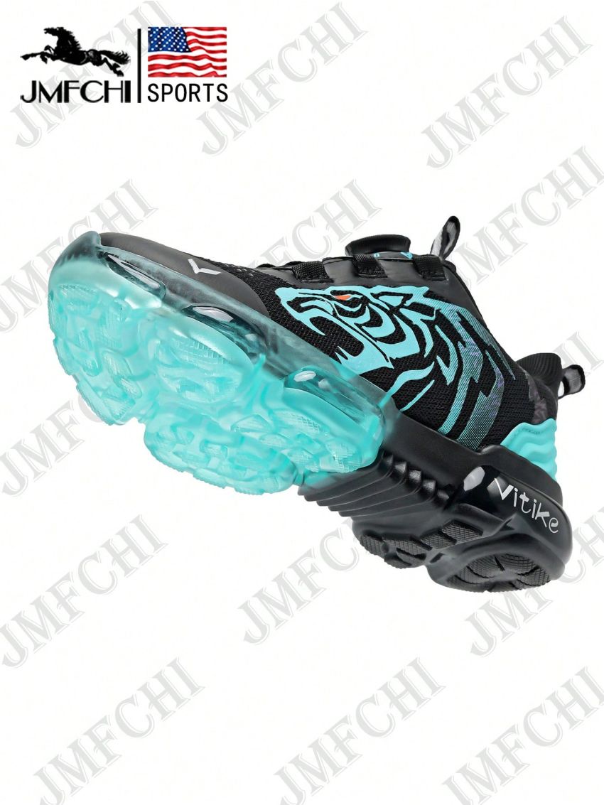 JMFCHI Kids Black and Blue Running Shoes Lightweight Breathable Boys and Girls Athletic Shoes Buckle