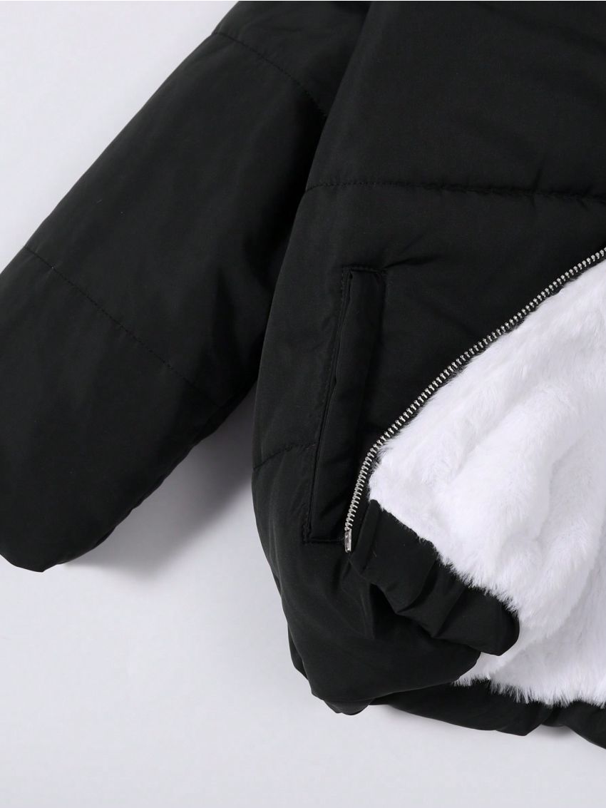 SHEIN Young Boy Teddy Lined Hooded Puffer Coat