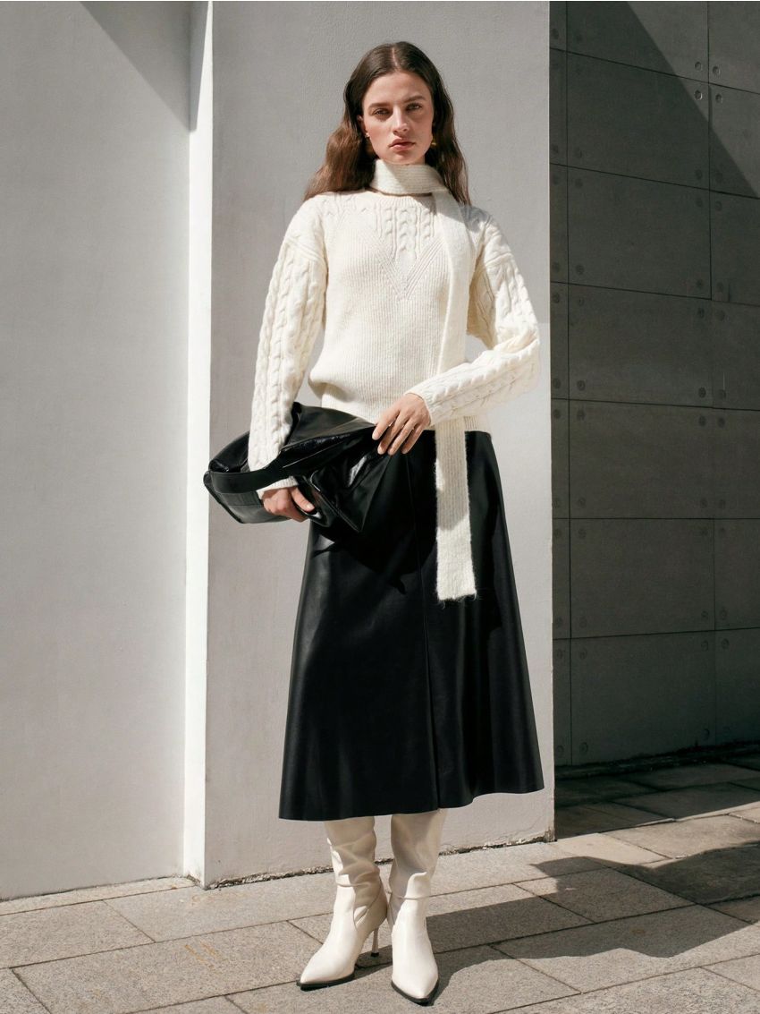 Anewsta Cable Knit Drop Shoulder Sweater