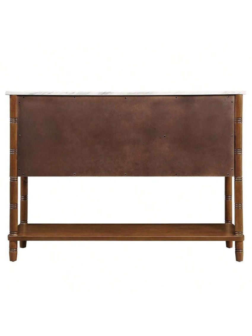 Entryway Table with Artificial Stone Look Tabletop, 47'' Farmhouse & Modern Console Table with Storage, Rustic Sofa Table with Open Shelf for Entry Way, Hallway, Living Room, Oak