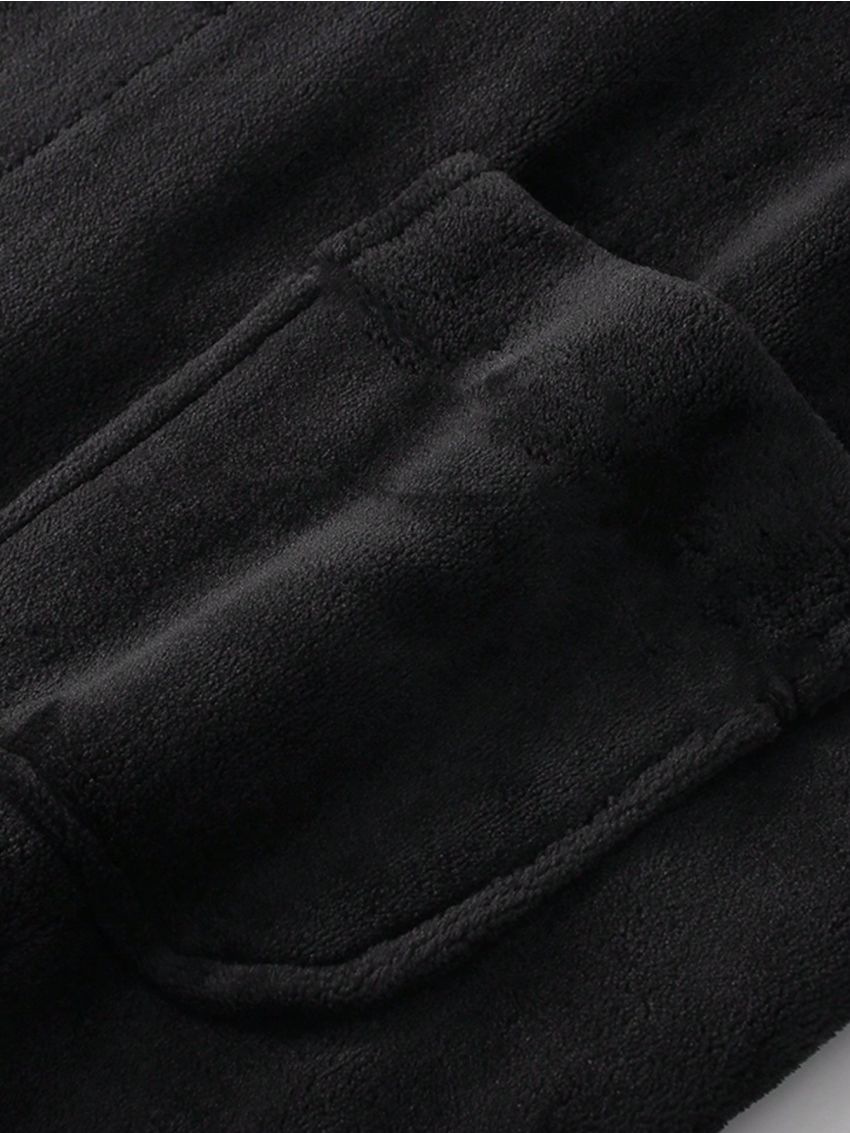 Men Solid Belted Dual Pocket Flannel Lounge Robe