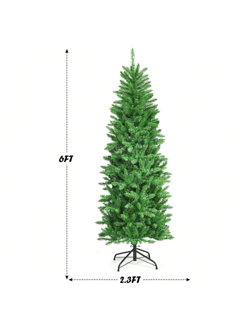Gymax 6 ft Pre-lit Pencil Christmas Tree Hinged Fir Tree Holiday Decor w/ LED Lights
