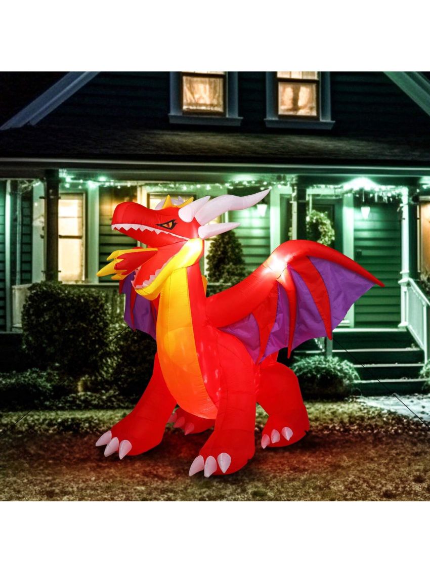 Halloween Inflatables Large 6 ft Fire Dragon with 3pcs LED String Lights Inflatable Halloween Decoration , Halloween Decorations for Yard, Lawn