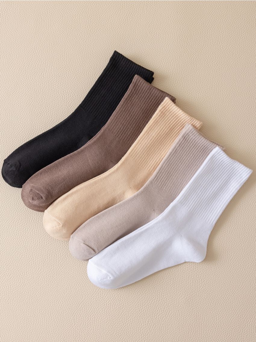 5pairs Solid Crew Socks
