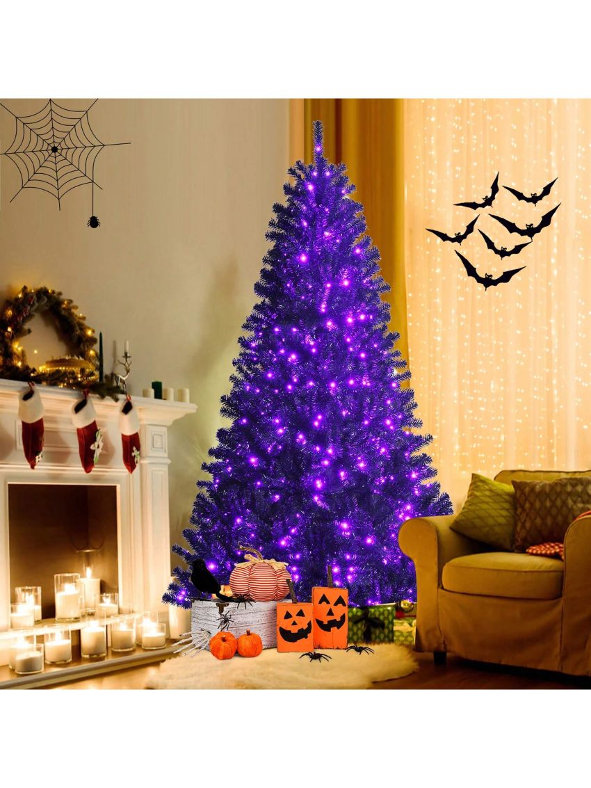 Costway 7ft Pre-lit PVC Christmas Tree Black w/ 500 Purple LED Lights