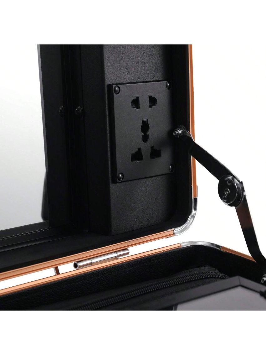 LED Makeup Case Cosmetic Train Table W/6 LED Lights & Rolling Wheels & Mirror