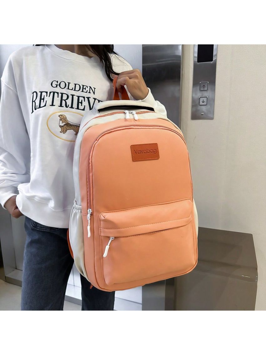 Campus Style Color-block Backpack With Simple Design, Multiple Functions And Large Capacity