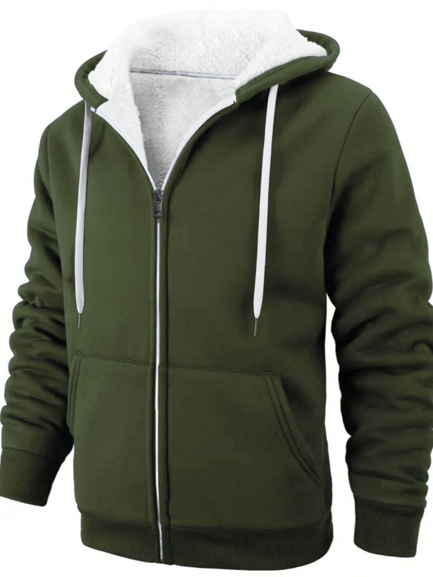 Men's Zipper Hooded Fleece Sweatshirt With Drawstring Design