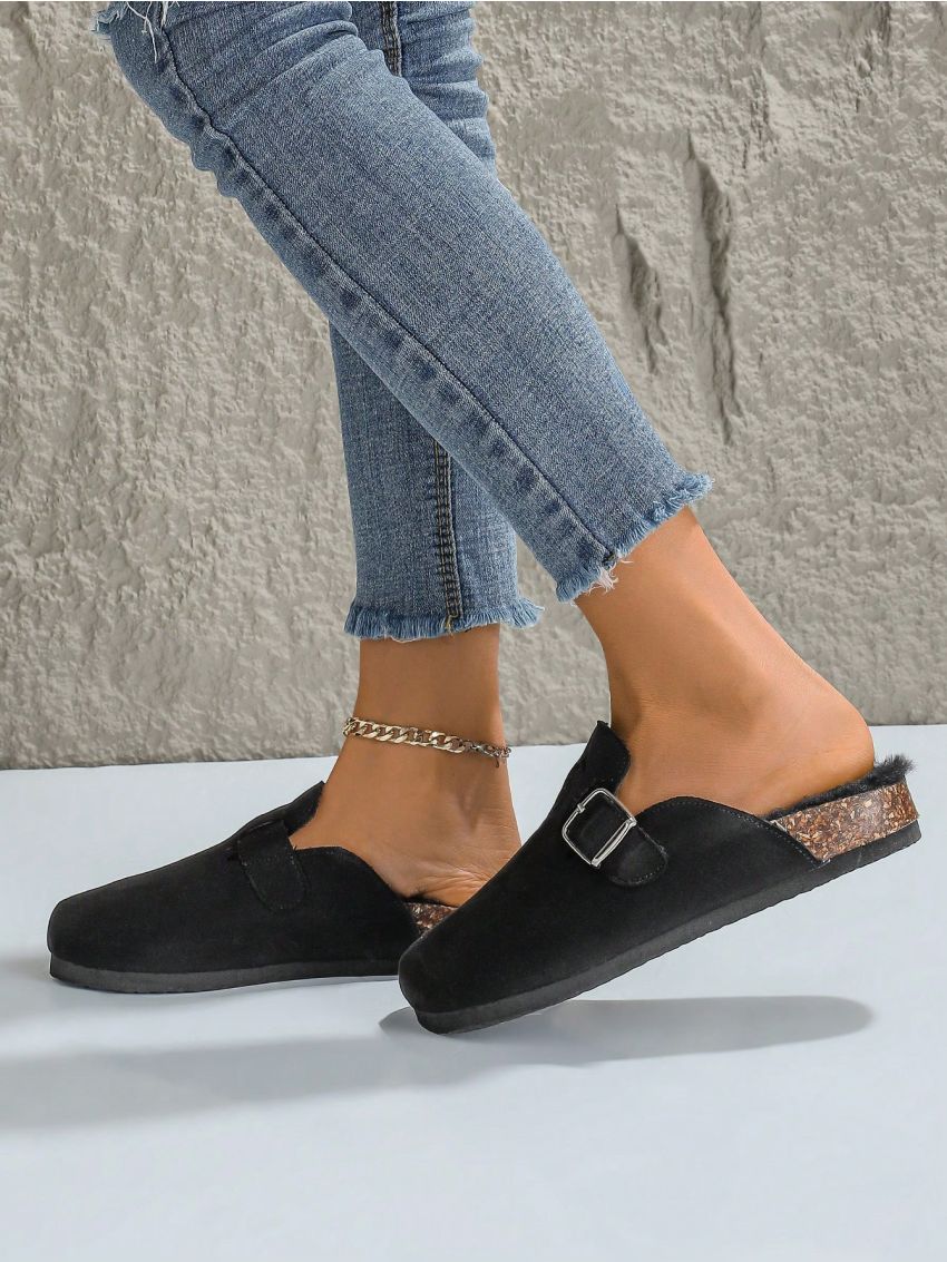 Styleloop Women's Buckle Decor Flat Slides