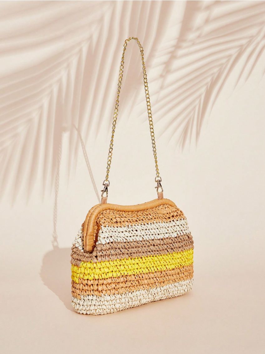 SHEIN VCAY Striped Pattern Chain Crochet Bag