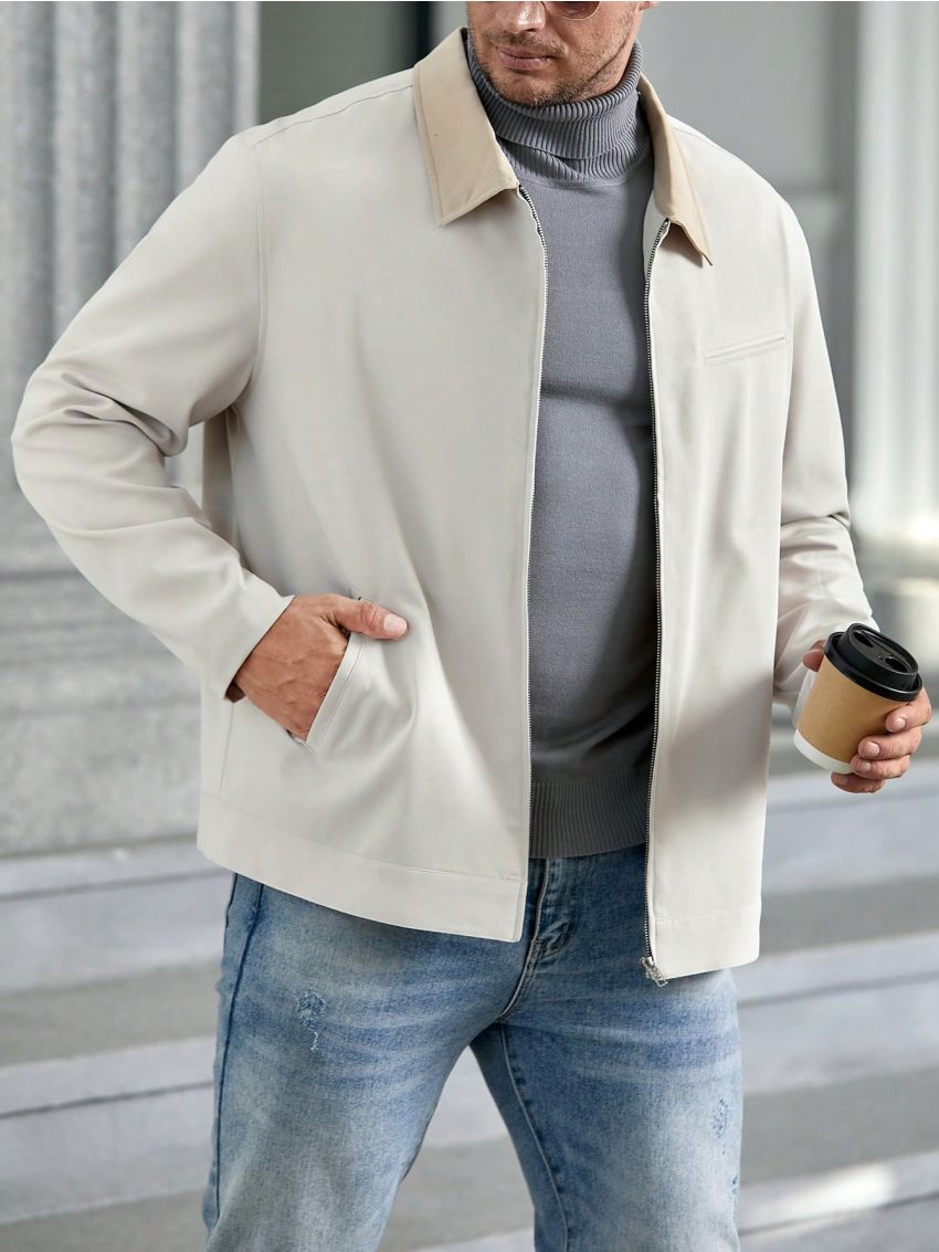 Manfinity Homme Men's Plus Size Woven Casual Jacket With Turn-down Collar