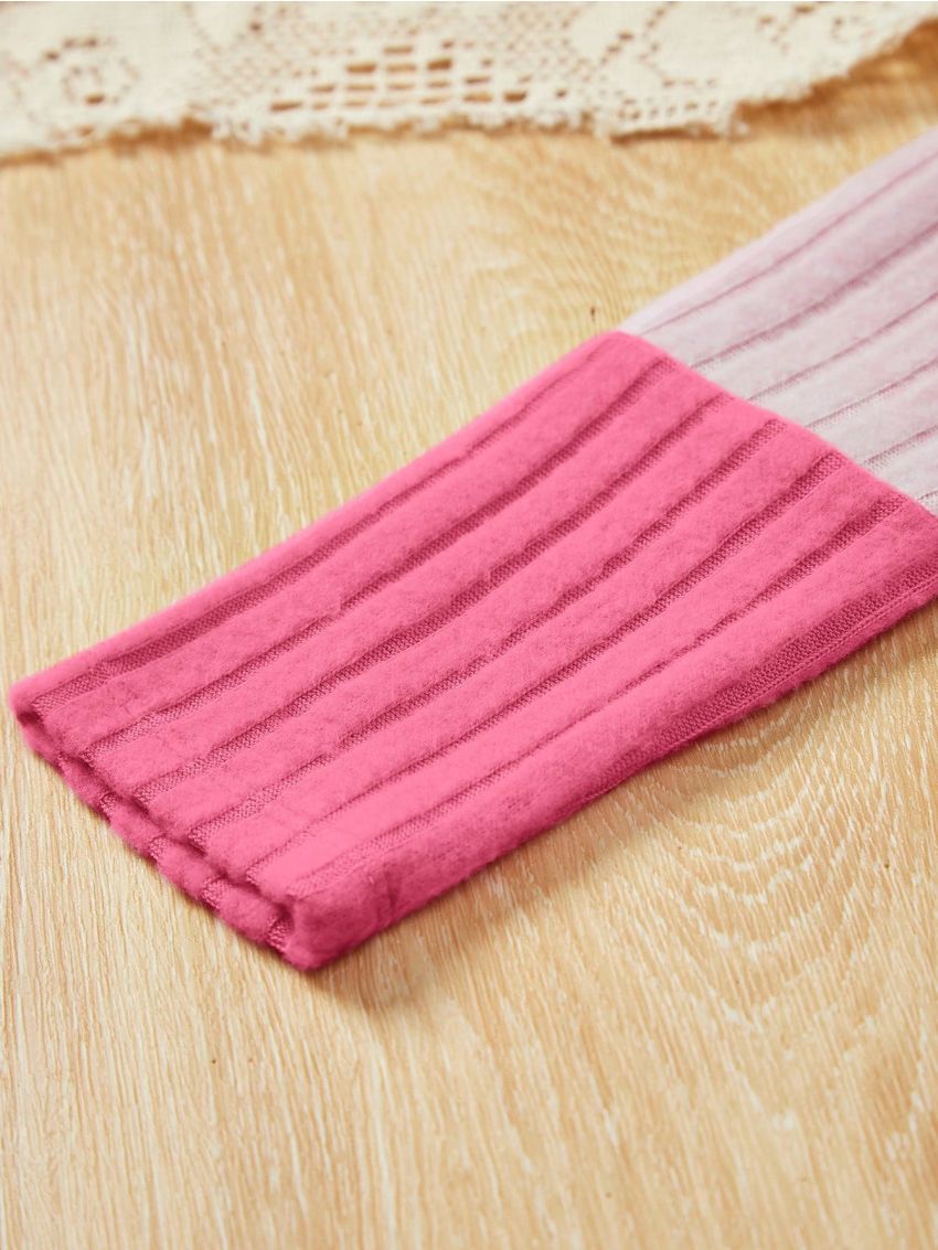 SHEIN Young Girl Colorblock Turtleneck Ribbed Knit Dress