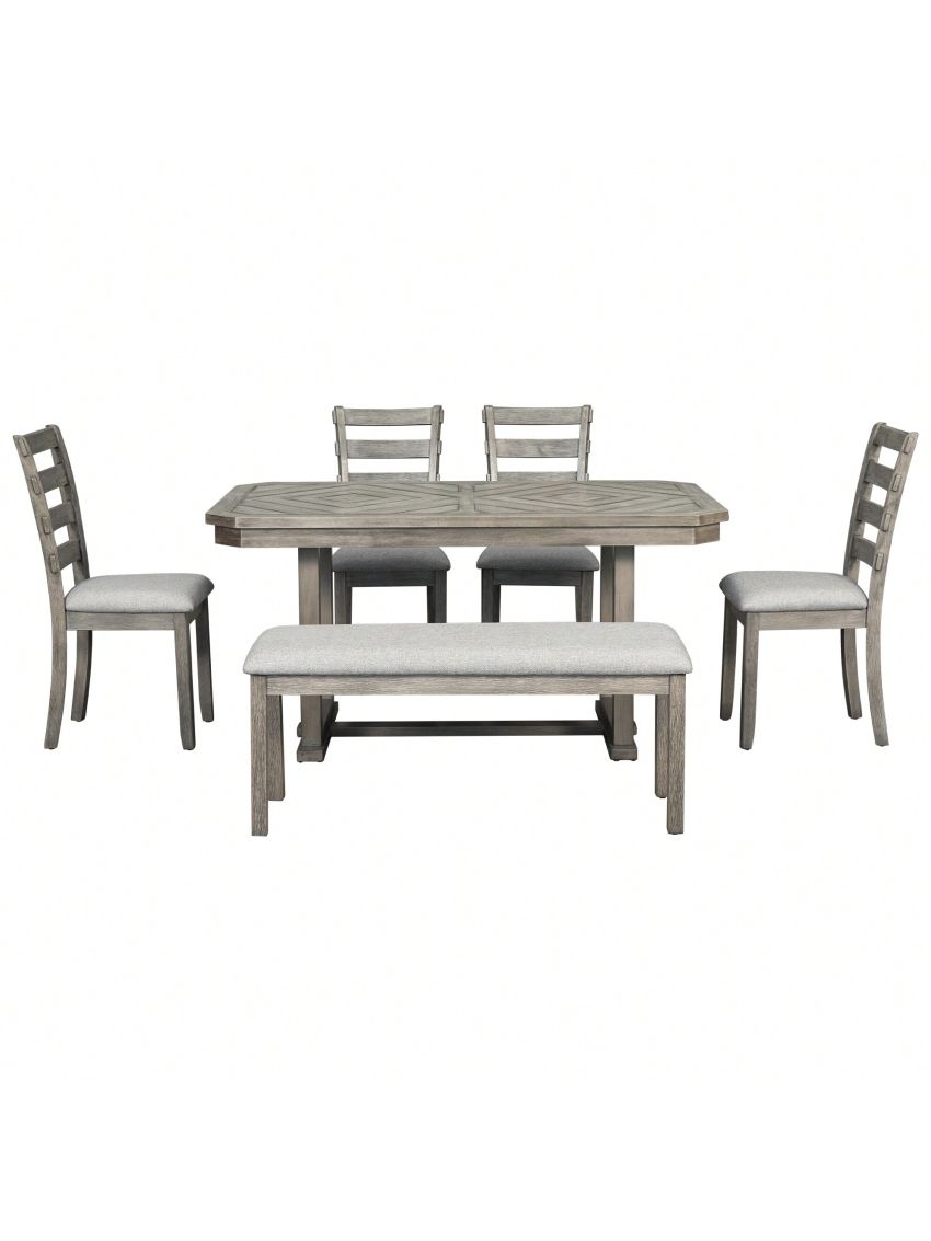Nestfair Rubber Wood 6-Piece Dining Table Set with 4 Chairs and Bench