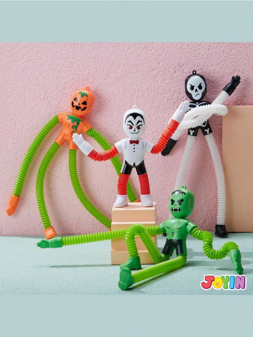JOYIN 4 PCS Halloween Sensory Stretchy Fidget Toys, Stress Relief Telescopic Pop Tube Toys, Halloween Party Favors Children Gift, Pumpkin, Skeleton, Vampire, Kids Sensory Toys