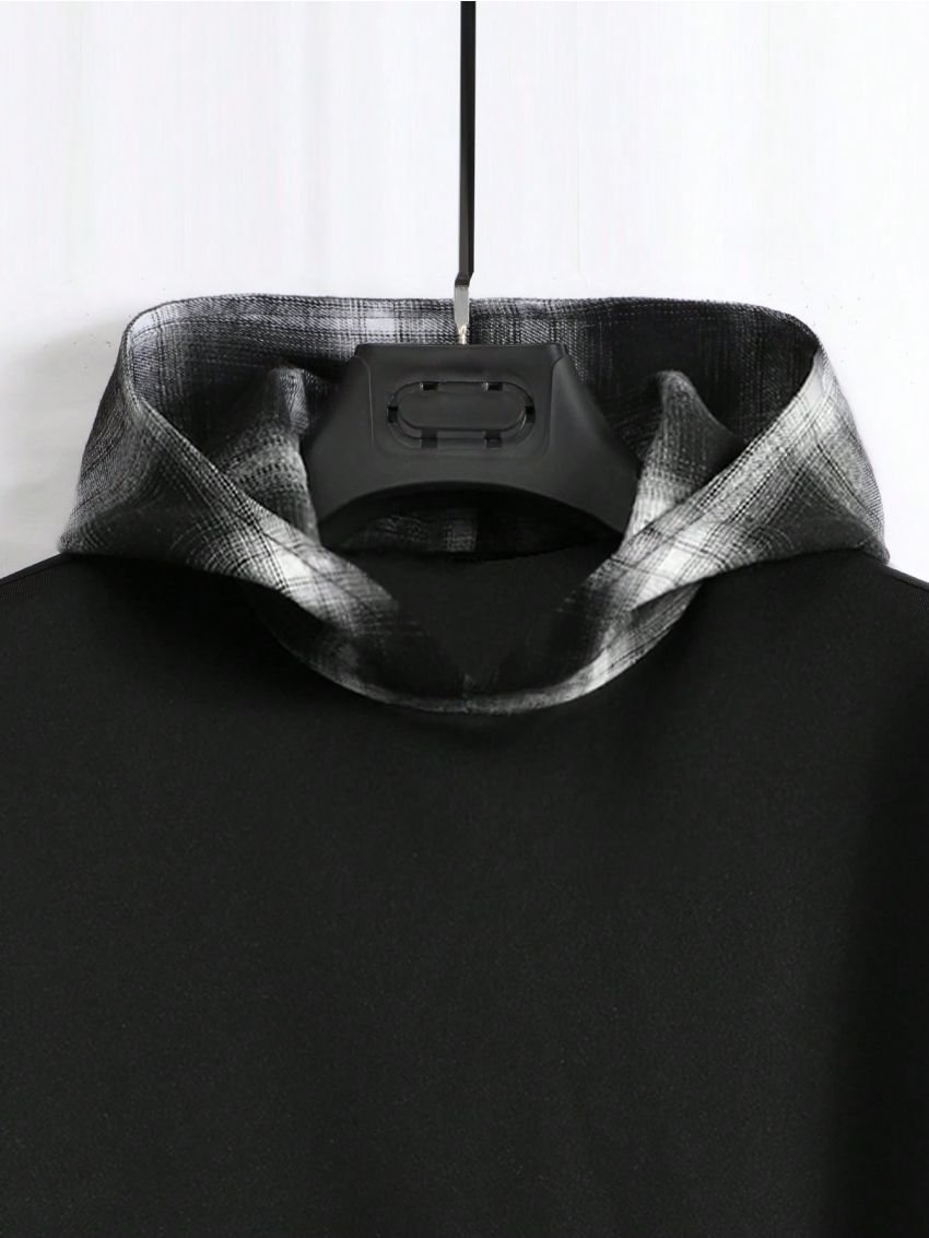 Manfinity Homme Men's Black Plaid Hooded Sweatshirt And Sweatpants Set