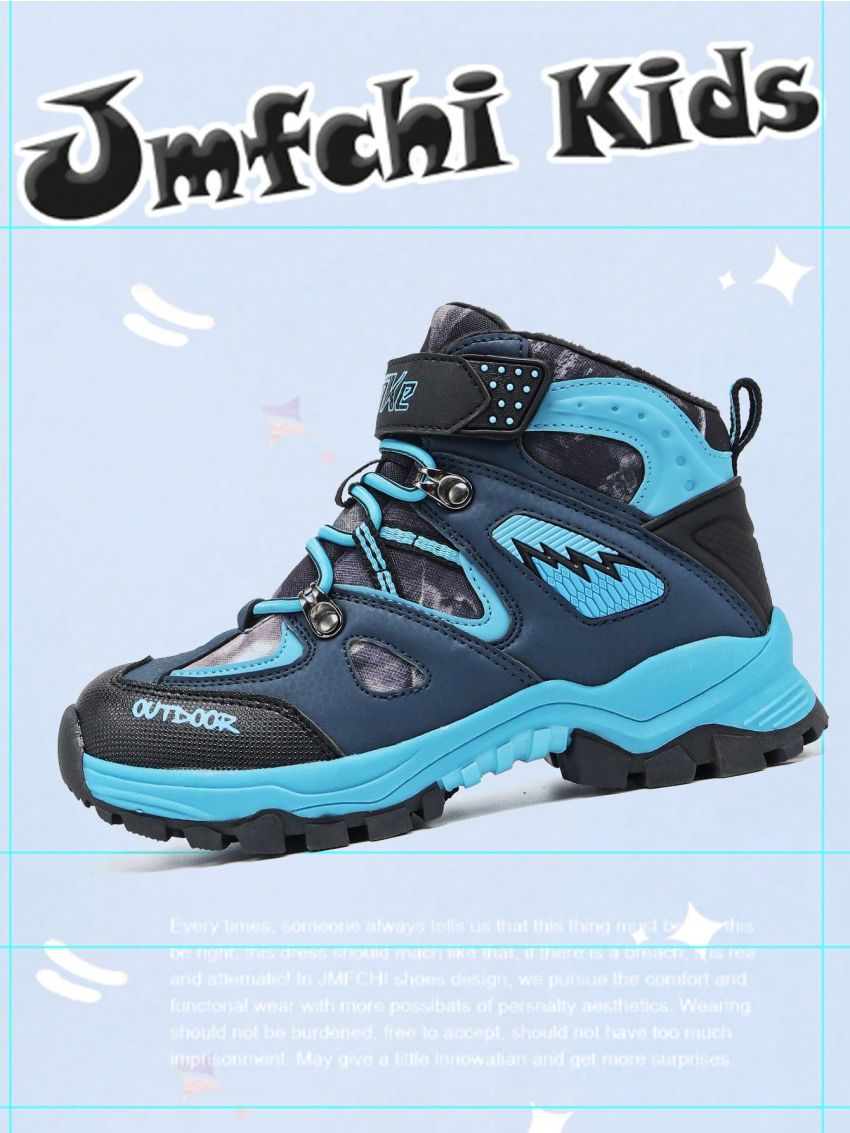 JMFCHI Kids Snow Boots Boys Hiking boots for Kids Waterproof Winter Snow Boots for Girls Warm Fur Lined Slip Resistant Outdoor Black Blue