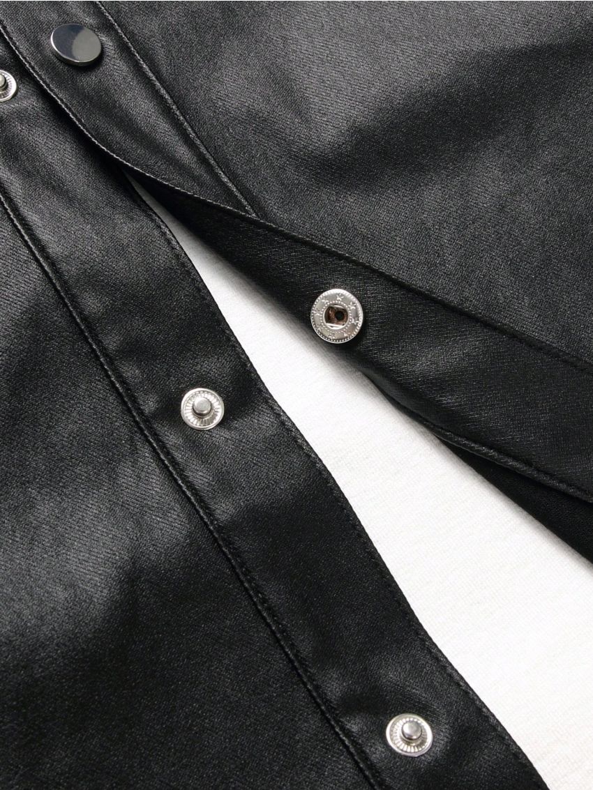 Men Solid Snap Button Front Denim Shirt Without Tee