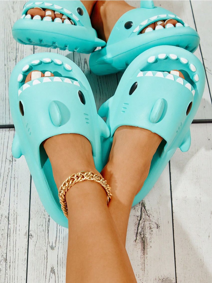 Fashionable & Fun Shark Shaped Thickened Sole One-piece Plastic Slippers