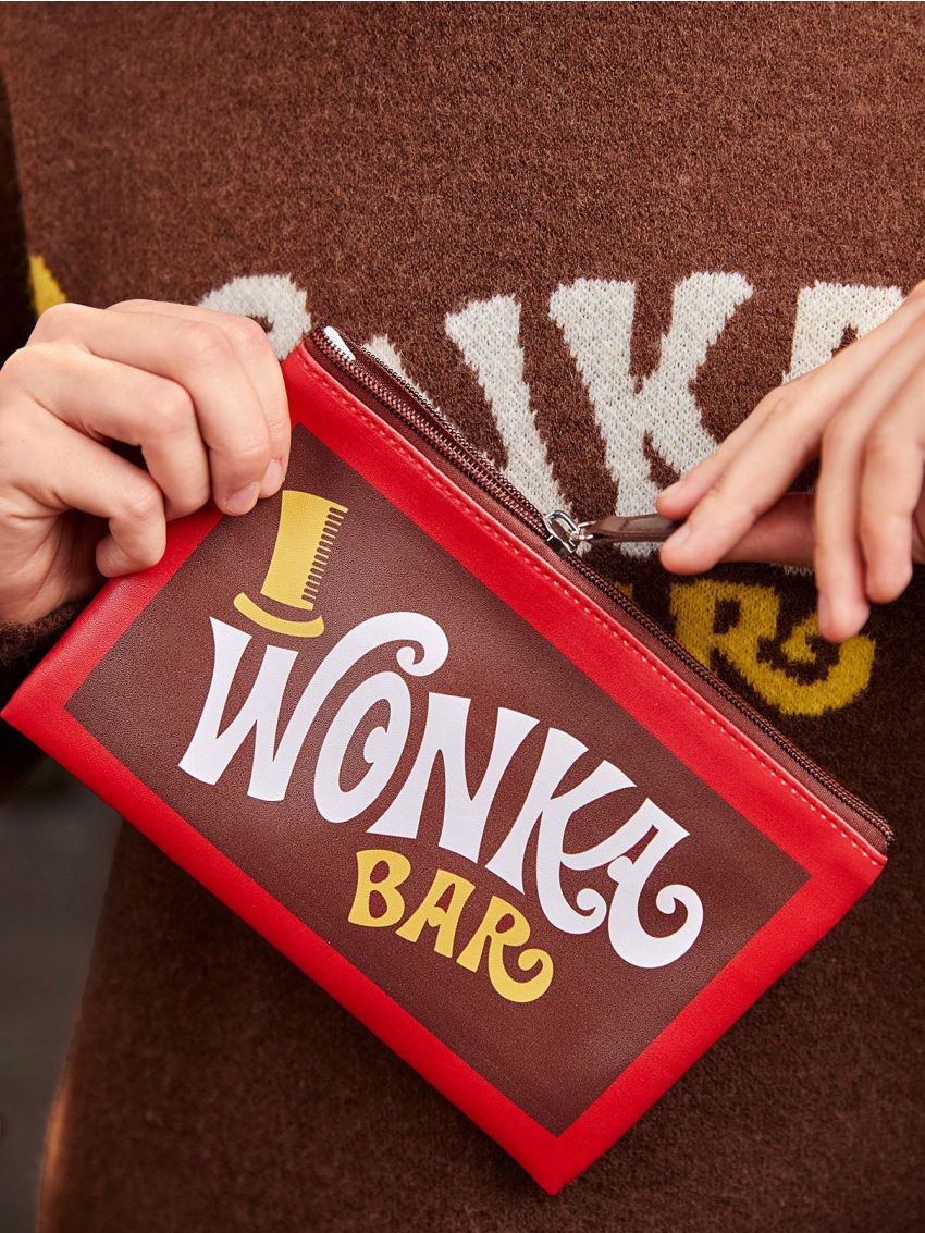 Willy Wonka and the Chocolate Factory X ROMWE Letter Print Makeup Bag