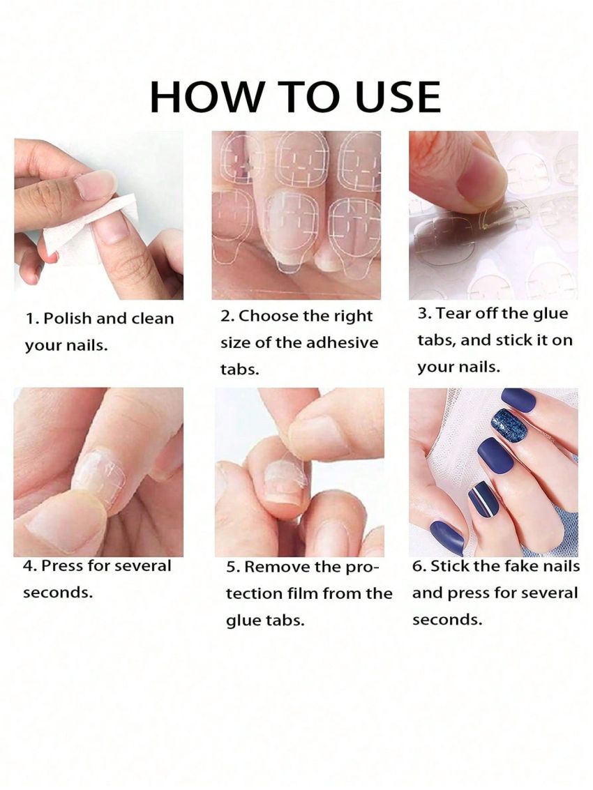 50 Sheets/1200pcs Super Sticky Jelly Glue Nail Stickers, No Trace, Ultra Thin, Waterproof