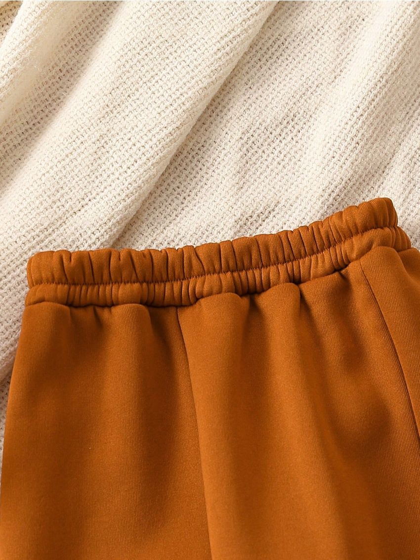Young Girl Solid Elastic Waist Thermal Sweatpants