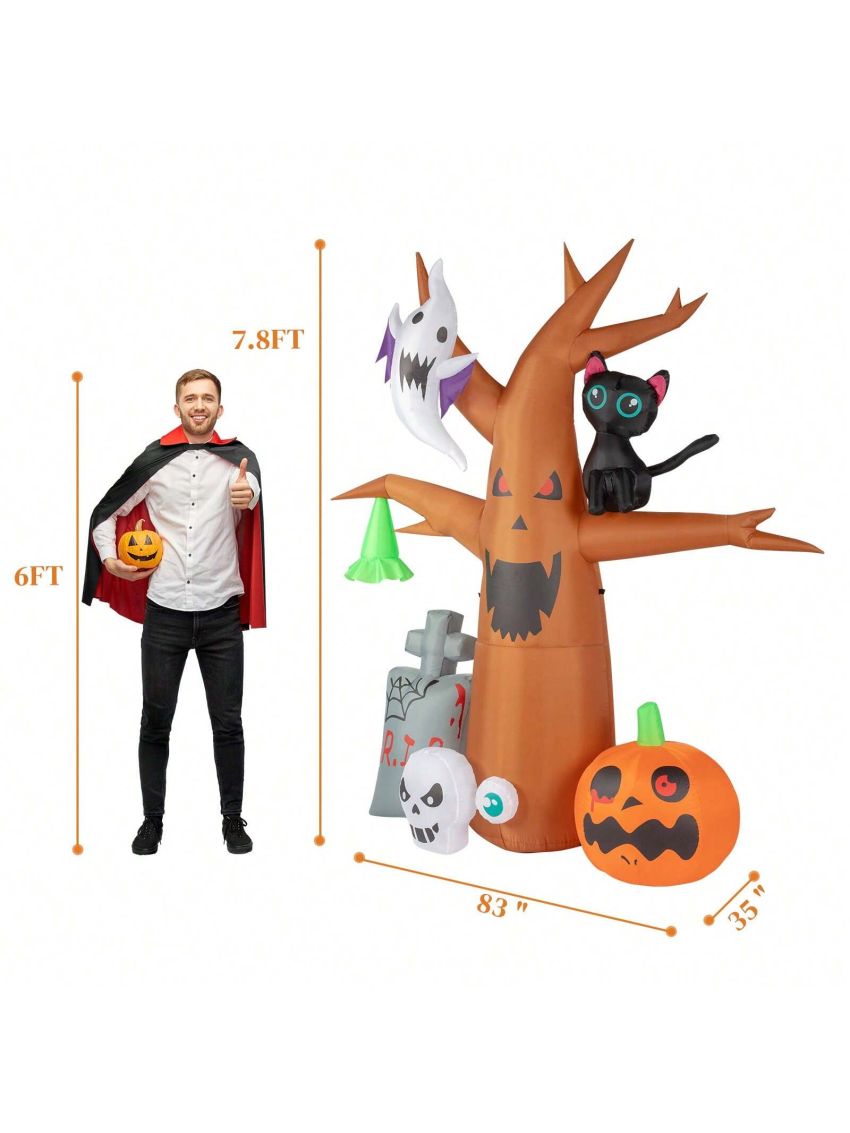 8 FT Halloween Inflatables Tree with Ghosts Pumpkin Tombstone, Inflatable Halloween Decorations  with Built-in  LEDs , Blow Up Yard Decorations for Garden Yard Lawn