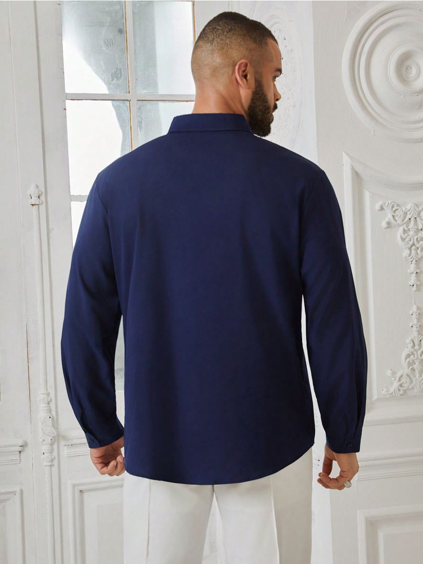 Manfinity Mode Men'S Plus Size Color-Block Long Sleeve Shirt