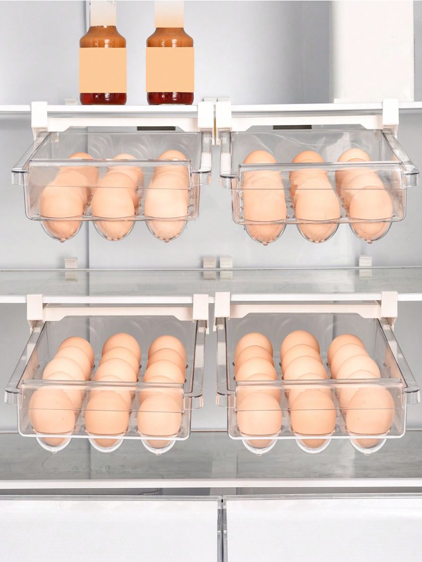 SHEIN Basic living 1Pc 1Pc Egg Holder Fridge Organizers and Storage Clear,Under Shelf Storage Drawer,Snap-on Refrigerator Storage Drawers For Eggs, Pull Out Refrigerator Egg Drawer, Storage Containers Fit For Fridge Shelf Under 0.6