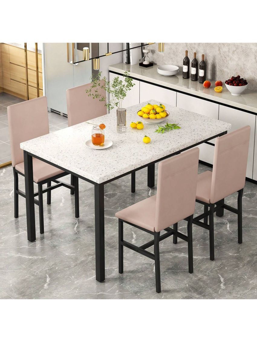 5-Piece Dining Table Set, Faux Marble Dining Table with 4 Upholstered Chairs, Dining Table Set for 4, 5-Piece Dining Room Table Set for Small Space, Breakfast Table and Chairs Set for 4, Home & Kitchen Sets