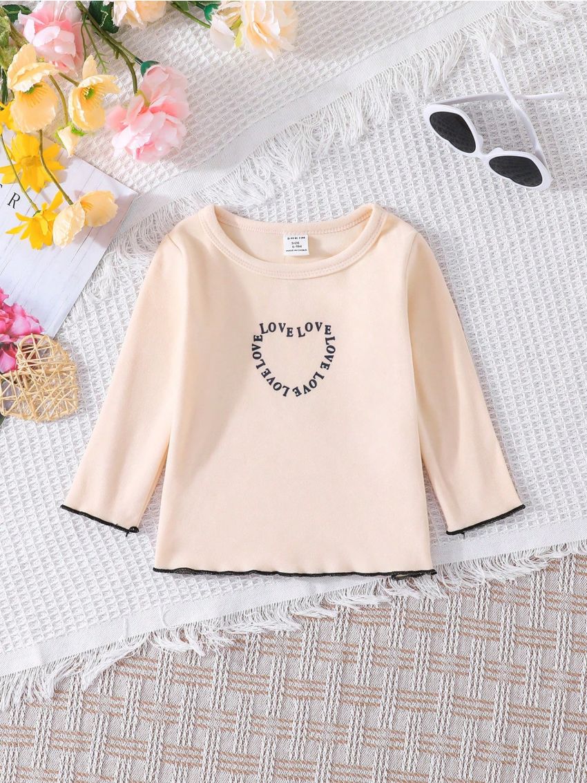 Three-Piece Set Of Long-Sleeved Tops With Heart Letter Pattern For Baby Girls