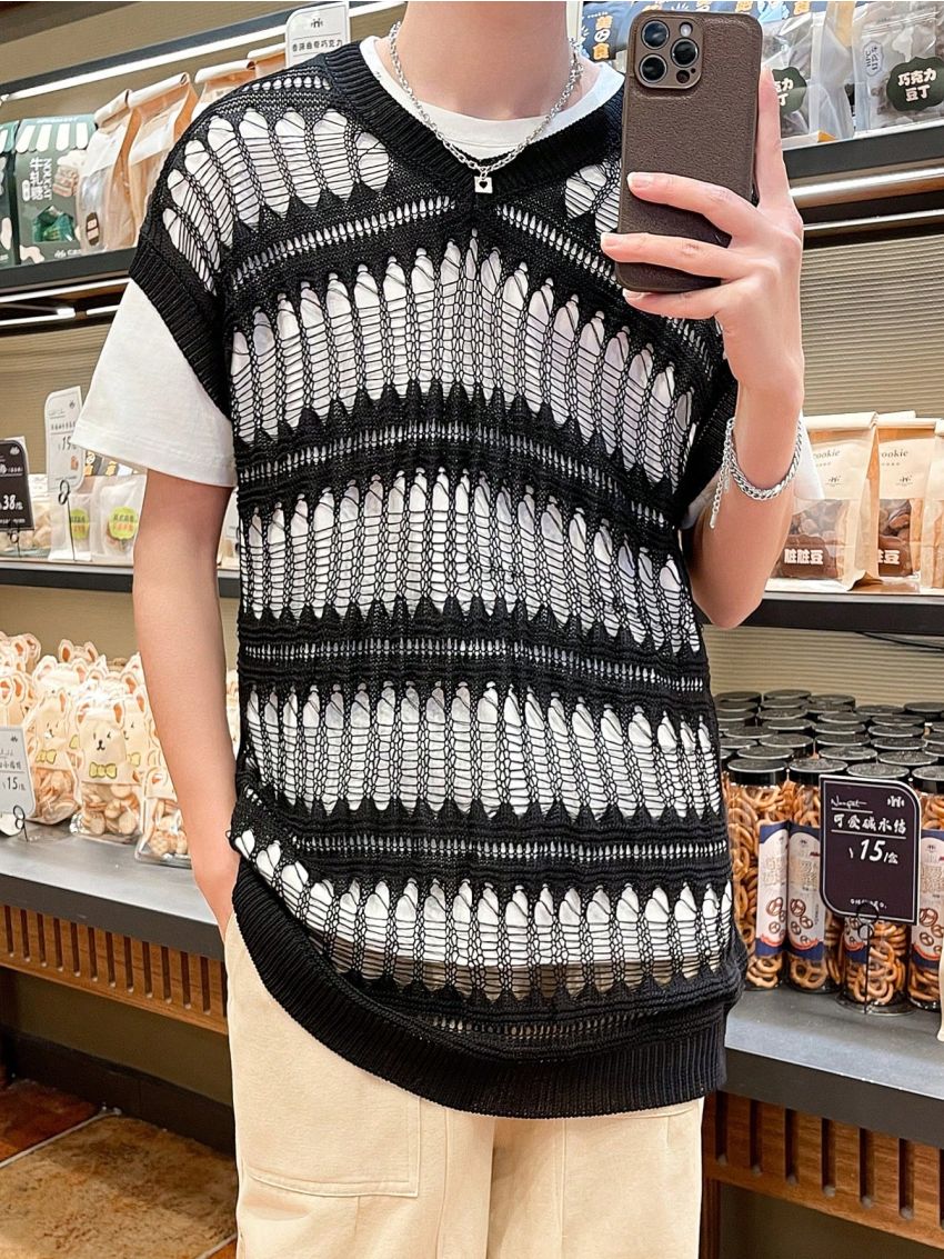 Manfinity Hypemode Men's Hollow Out Knit Sweater Vest